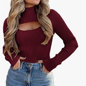 Ribbed Knit Two-Piece Cut Out Top